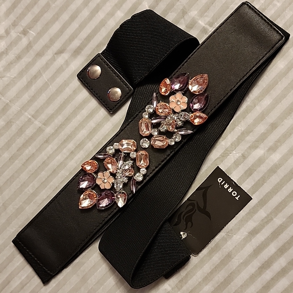 2X Torrid Stretch Belt Rhinestone Floral Enamel Medicine belt Plus size.